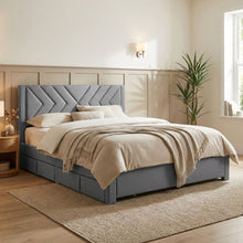Load image into Gallery viewer, N-23524-haydon-super-king-fabric-bed-frame-4-drawers-light-grey-4