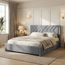 Load image into Gallery viewer, N-23524-haydon-super-king-fabric-bed-frame-4-drawers-light-grey-6