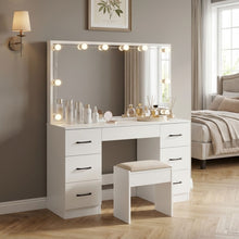 Load image into Gallery viewer, LISIANTHUS 2 Piece Dressing Table with Mirror &amp; Stool Set - White