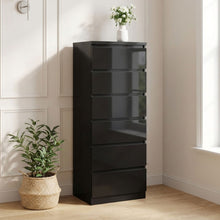 Load image into Gallery viewer, Angeles High Gloss 6 Drawer Slim Tallboy - Black