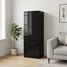 Load image into Gallery viewer, Angeles High Gloss 6 Drawer Slim Tallboy - Black