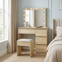 Load image into Gallery viewer, Begonia 2 Piece Dressing Table with Mirror &amp; Stool Set - Oak