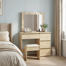 Load image into Gallery viewer, Begonia 2 Piece Dressing Table with Mirror &amp; Stool Set - Oak