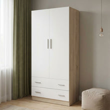 Load image into Gallery viewer, N-23469-bram-2-door-wardrobe-with-2-drawers-oak-white-2601095
