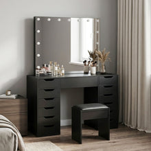 Load image into Gallery viewer, Lustra 2 Piece Dressing Table with Mirror &amp; Stool Set - Black