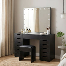 Load image into Gallery viewer, Lustra 2 Piece Dressing Table with Mirror &amp; Stool Set - Black