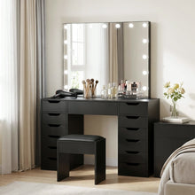 Load image into Gallery viewer, Lustra 2 Piece Dressing Table with Mirror &amp; Stool Set - Black