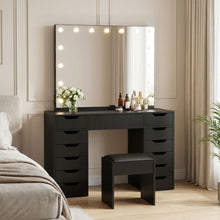 Load image into Gallery viewer, Lustra 2 Piece Dressing Table with Mirror &amp; Stool Set - Black