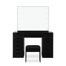 Load image into Gallery viewer, Lustra 2 Piece Dressing Table with Mirror &amp; Stool Set - Black