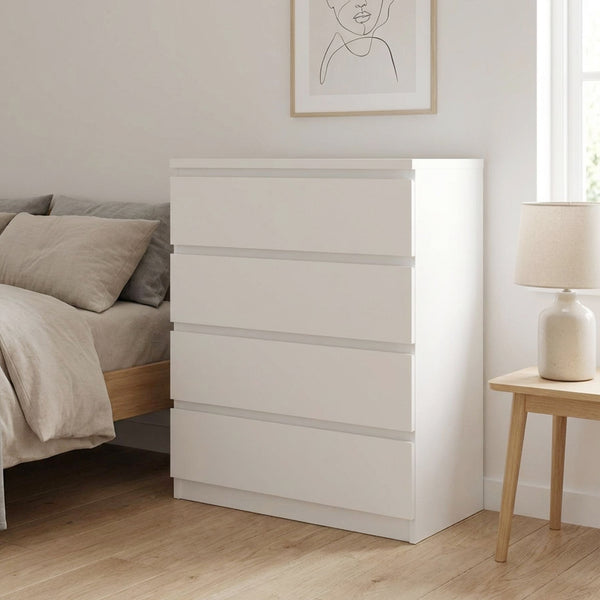 Tongass Wooden Tallboy 4 Drawers - White