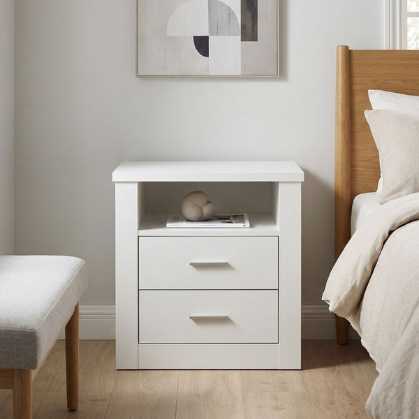 Mateo Wooden Bedside Table with 2 Drawer - White
