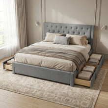 Load image into Gallery viewer, 23527-thornton-super-king-fabric-bed-frame-with-4-drawers-light-grey-202601211