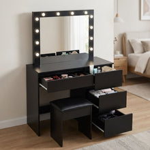 Load image into Gallery viewer, Begonia 2 Piece Dressing Table with Mirror &amp; Stool Set - Black
