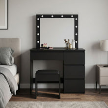 Load image into Gallery viewer, Begonia 2 Piece Dressing Table with Mirror &amp; Stool Set - Black
