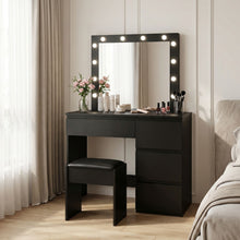 Load image into Gallery viewer, Begonia 2 Piece Dressing Table with Mirror &amp; Stool Set - Black