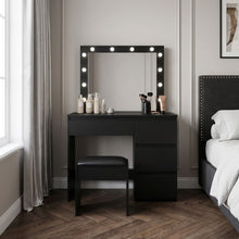 Load image into Gallery viewer, Begonia 2 Piece Dressing Table with Mirror &amp; Stool Set - Black
