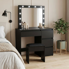 Load image into Gallery viewer, Begonia 2 Piece Dressing Table with Mirror &amp; Stool Set - Black