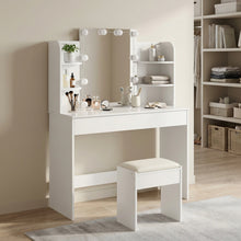Load image into Gallery viewer, Celosia 2 Piece Dressing Table with Mirror &amp; Stool Set - White