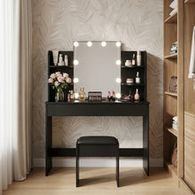 Load image into Gallery viewer, Celosia 2 Piece Dressing Table with Mirror &amp; Stool Set - Black