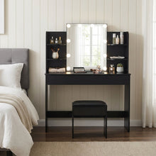 Load image into Gallery viewer, Celosia 2 Piece Dressing Table with Mirror &amp; Stool Set - Black