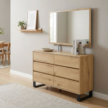 Load image into Gallery viewer, Frohna Low Boy 6 Drawers Chest Dresser with Mirror - Oak