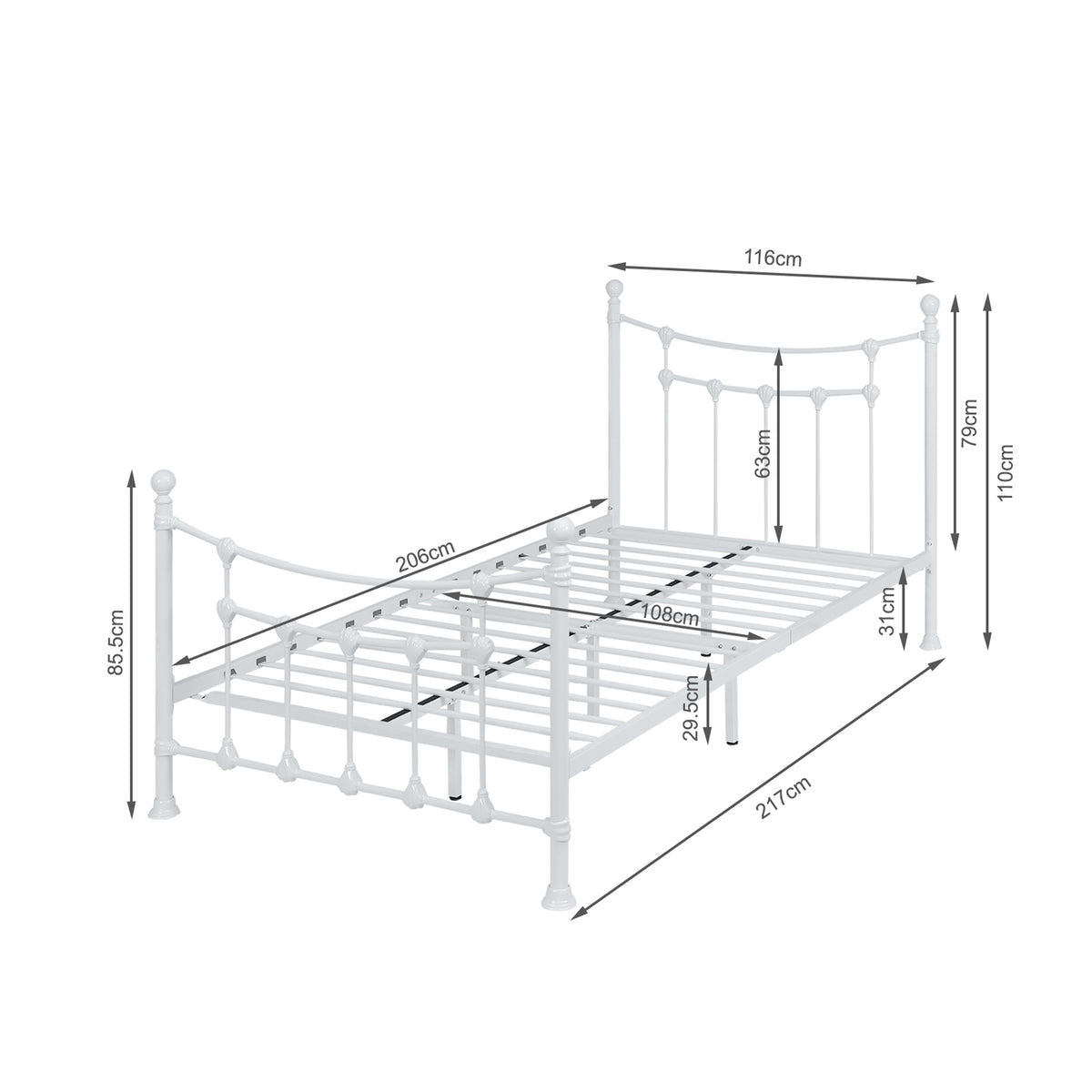 Gingera King Single Metal Bed Frame - White