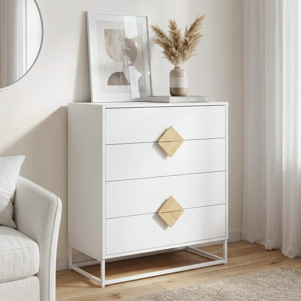 Alaska Wooden Tallboy 4 Drawers - White