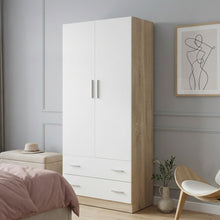 Load image into Gallery viewer, Bram 2 Door Wardrobe with 2 Drawers - Oak + White