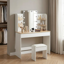 Load image into Gallery viewer, Celosia 2 Piece Dressing Table with Mirror &amp; Stool Set - White + Natural