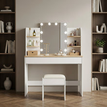 Load image into Gallery viewer, Celosia 2 Piece Dressing Table with Mirror &amp; Stool Set - White + Natural