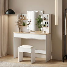 Load image into Gallery viewer, Celosia 2 Piece Dressing Table with Mirror &amp; Stool Set - White + Natural