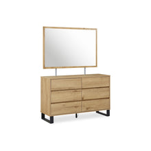 Load image into Gallery viewer, Frohna Low Boy 6 Drawers Chest Dresser with Mirror - Oak