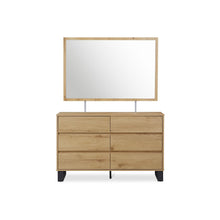 Load image into Gallery viewer, Frohna Low Boy 6 Drawers Chest Dresser with Mirror - Oak