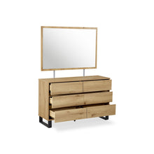 Load image into Gallery viewer, Frohna Low Boy 6 Drawers Chest Dresser with Mirror - Oak