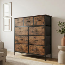 Load image into Gallery viewer, Madilyn 9 Drawer Fabric Tallboy - Rustic Brown