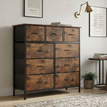 Load image into Gallery viewer, Madilyn 9 Drawer Fabric Tallboy - Rustic Brown