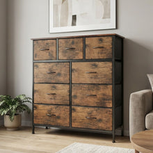 Load image into Gallery viewer, Madilyn 9 Drawer Fabric Tallboy - Rustic Brown