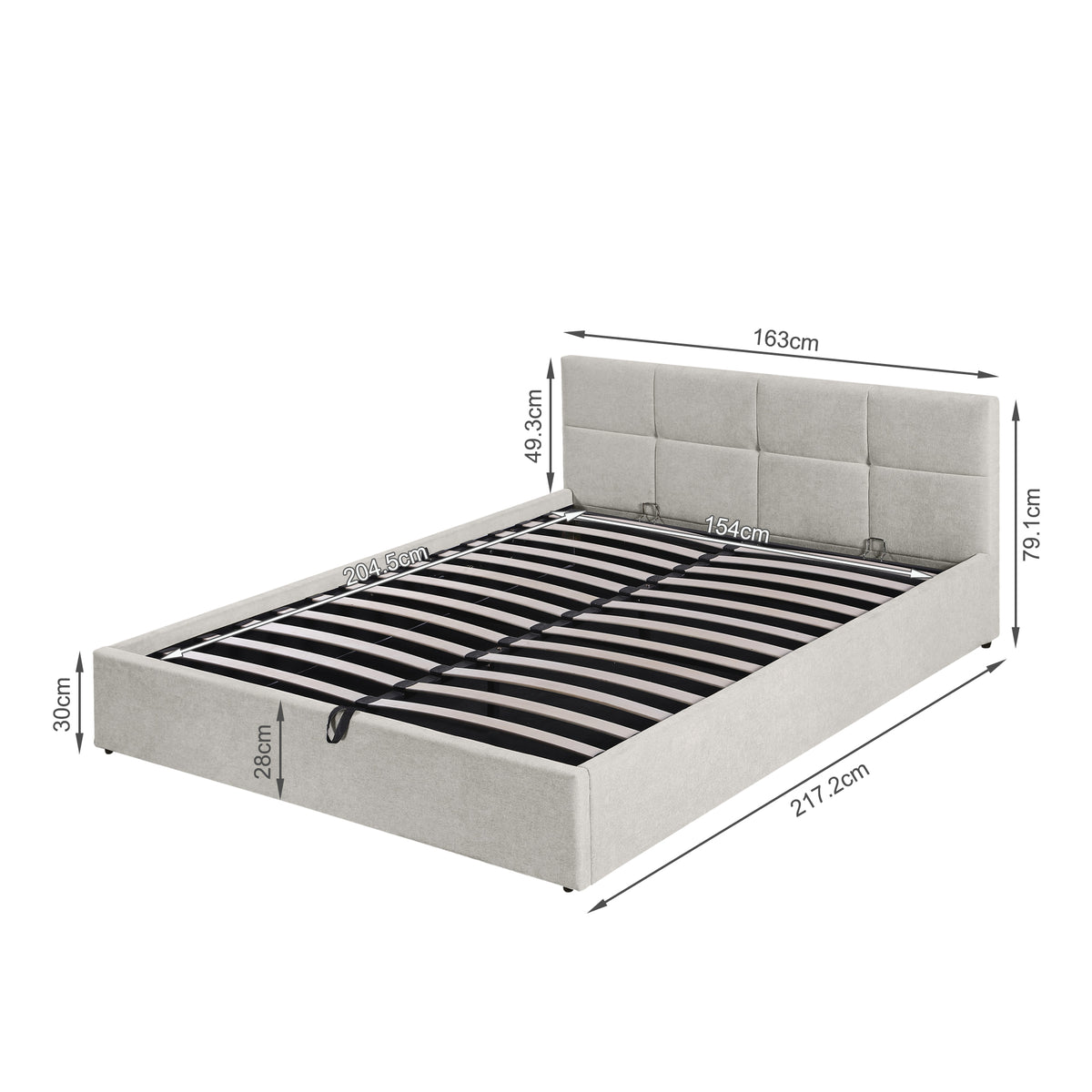 Elevon Queen Gas Lift Bed Frame - Linen Grey