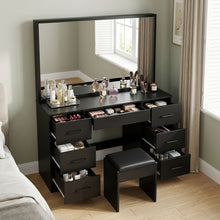 Load image into Gallery viewer, 24288-wisteria-2-piece-dressing-table-with-mirror-stool-set-black-2602122