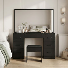 Load image into Gallery viewer, 24288-wisteria-2-piece-dressing-table-with-mirror-stool-set-black-2602125
