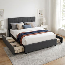 Load image into Gallery viewer, Wireva Linen Queen Bed Frame With 4 Drawers - Dark Grey