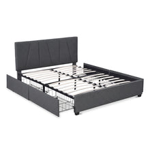 Load image into Gallery viewer, Wireva Linen Queen Bed Frame With 4 Drawers - Dark Grey