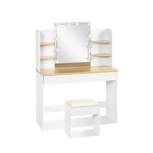 Load image into Gallery viewer, Celosia 2 Piece Dressing Table with Mirror &amp; Stool Set - White + Natural