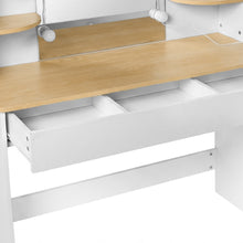 Load image into Gallery viewer, Celosia 2 Piece Dressing Table with Mirror &amp; Stool Set - White + Natural