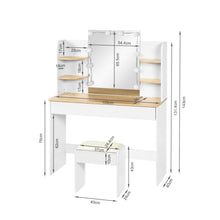 Load image into Gallery viewer, Celosia 2 Piece Dressing Table with Mirror &amp; Stool Set - White + Natural