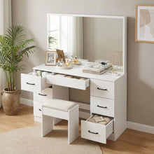 Load image into Gallery viewer, Wisteria 2 Piece Dressing Table with Mirror &amp; Stool Set - White