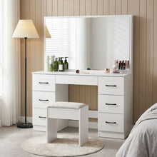 Load image into Gallery viewer, Wisteria 2 Piece Dressing Table with Mirror &amp; Stool Set - White