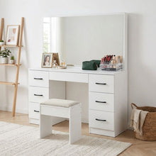Load image into Gallery viewer, Wisteria 2 Piece Dressing Table with Mirror &amp; Stool Set - White