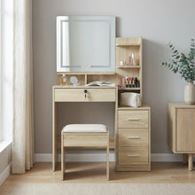 Load image into Gallery viewer, Gardenia 2 Piece Dressing Table with Mirror &amp; Stool Set - Oak