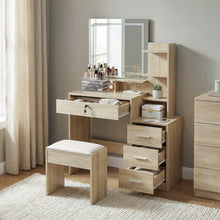 Load image into Gallery viewer, Gardenia 2 Piece Dressing Table with Mirror &amp; Stool Set - Oak